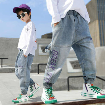 Boys' Jeans And Trousers Primary School Students Loose Western Style