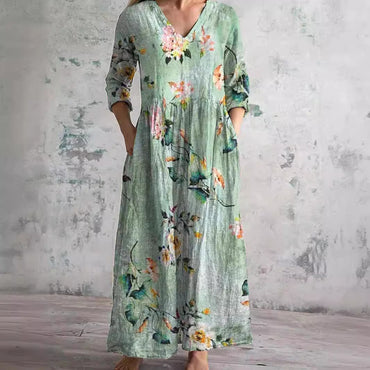 Casual Women's Fashion Floral Print Mid-length Dress