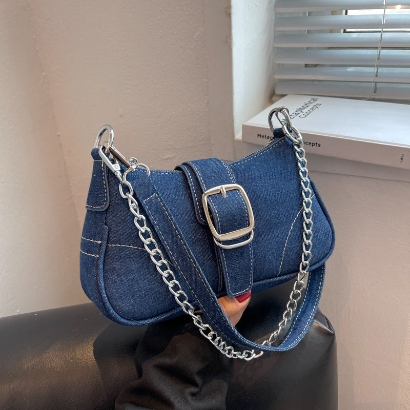 Denim Shoulder Bags Women's Fashion Chains Handbag Crossbody Bags Small Square Armpit Bag