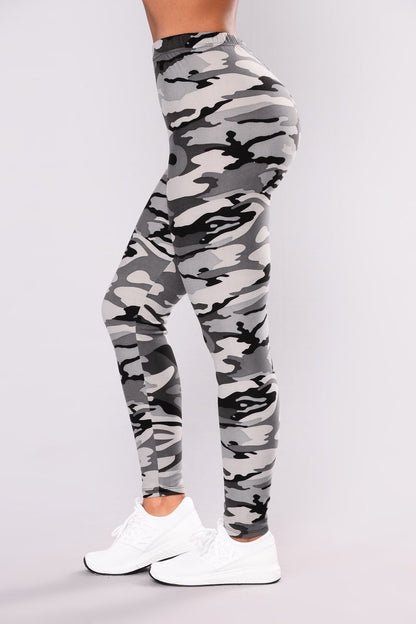 Pantalon Legging Décontracté Gris Imprimé Camouflage