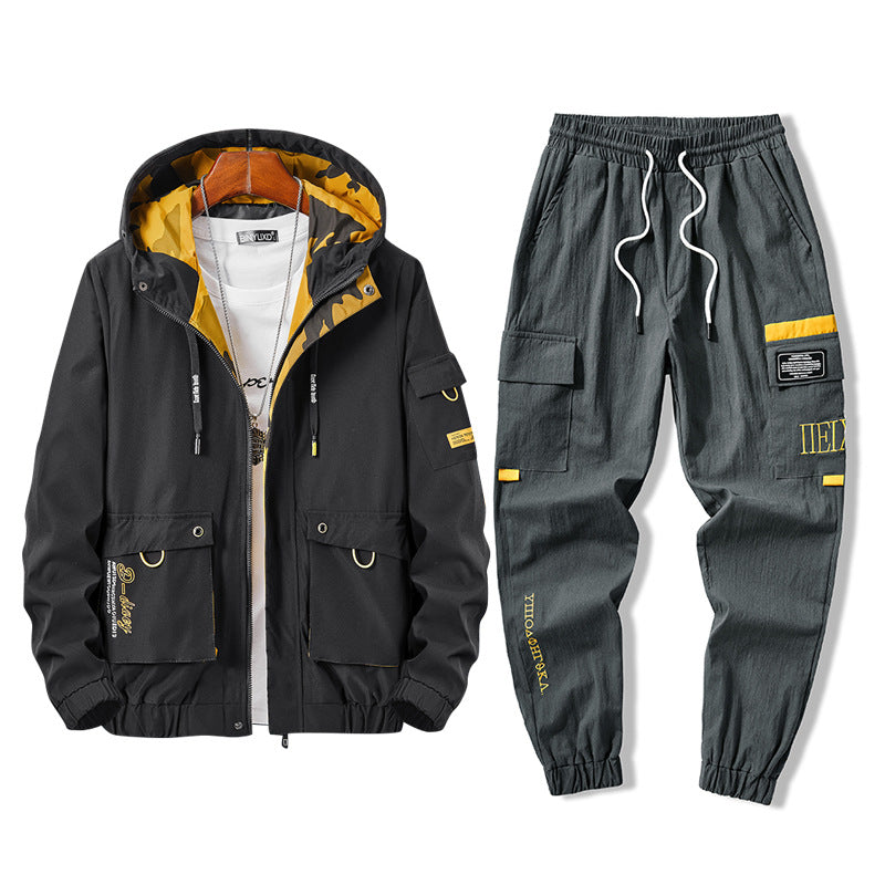 Men's Casual Jacket Workwear Pants Two-Piece Set