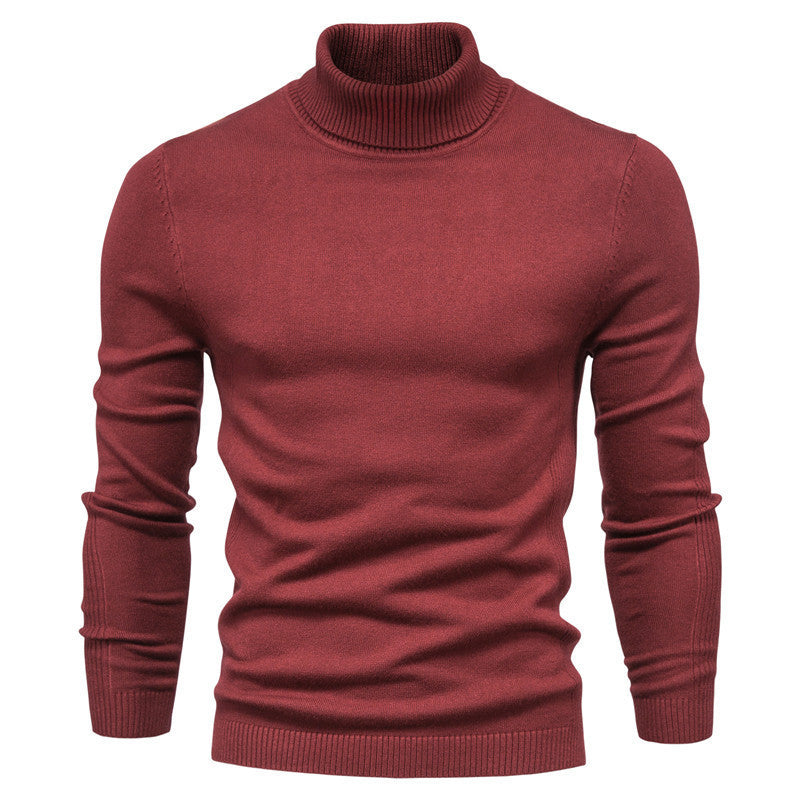 Winter Turtleneck Sweater Fashion Slim Fit Solid Color Pullover Knitted Top Men's Clothing