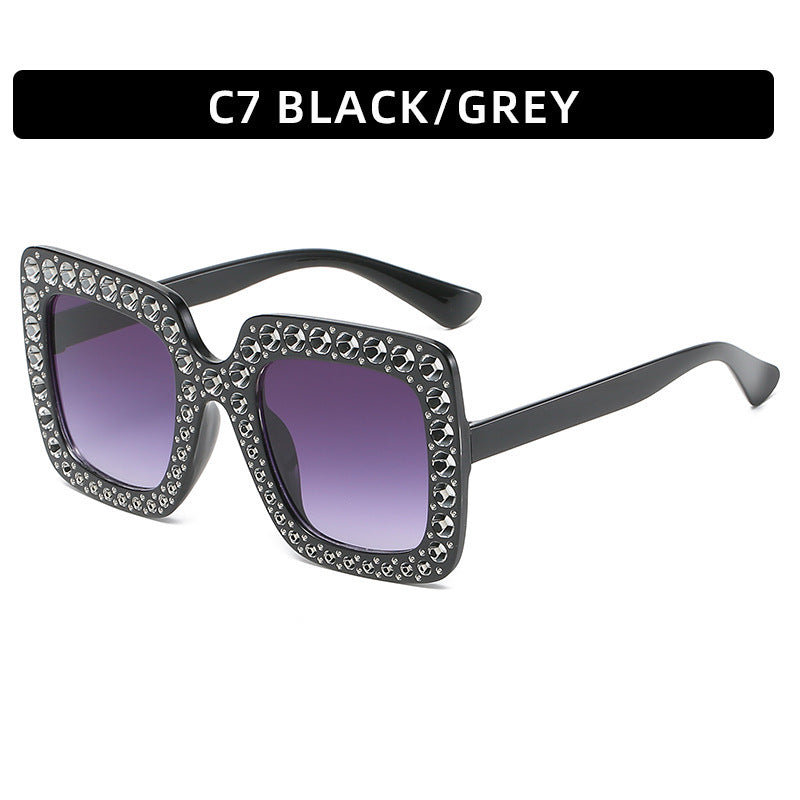 Large Square Frame With Rhinestones Sunglasses Personality Street Style Fashion Glasses Summer