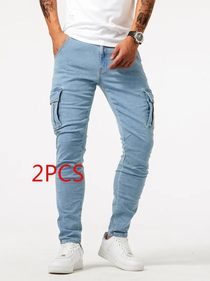 Man's Casual Cargo Pants Stylish Tide Brand Stretch Pants Spring Summer Grey Brand New Fit Straight Lightweight Jeans