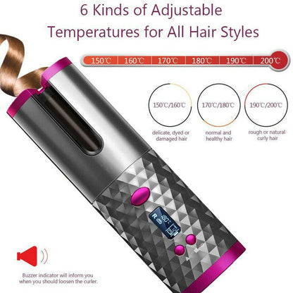 Electric LCD Display Automatic Rotating Cordless Hair Curler Fast Curling Iron Tongs Portable USB Rechargeable With Comb Safe USB Cordless Automatic Rotating Hair Curler Hair Waver Curling Iron