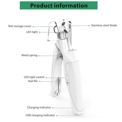 Nagelklippare för sällskapsdjur med LED-ljus Hundar Katt Nagelsax Professionell trimmer Verktygsvård Grooming Supplies