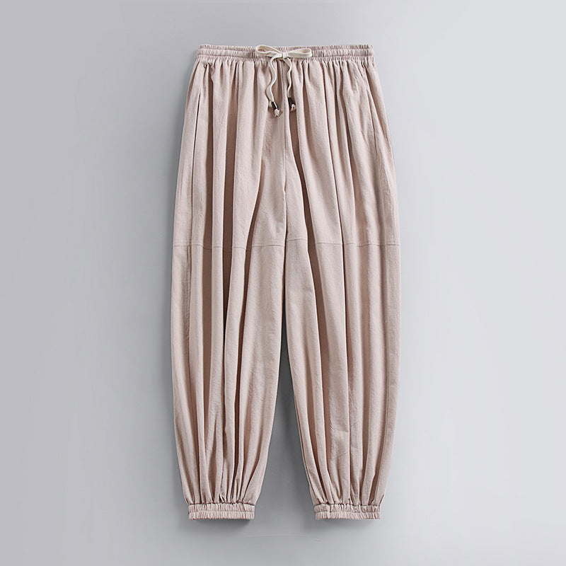 Ankle Banded Slacks Thin Breathable Cotton And Linen
