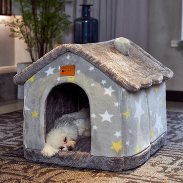 Maison pliable pour chien et chat, lit d'hiver pour chien, niche de sommeil, nid amovible, grotte chaude et fermée, canapé, fournitures pour animaux de compagnie