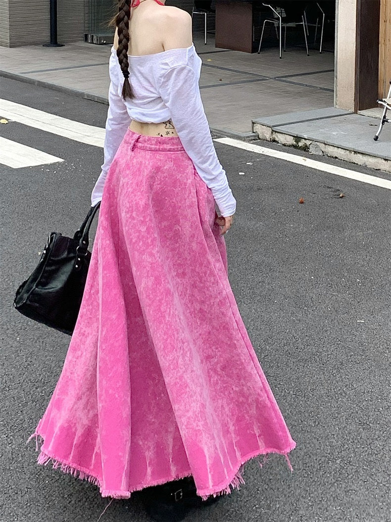 Peach Washed Denim Dopamine Dress