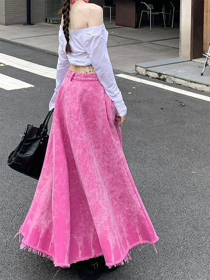 Peach Washed Denim Dopamine Dress