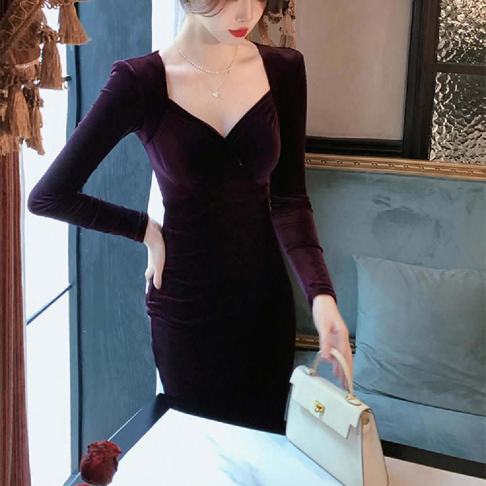 Women's Purple Velvet Bottom Dress