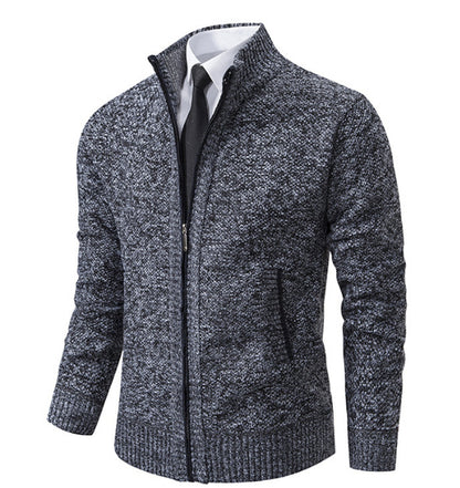 Men's Solid Color Stand Collar Cardigan Sweaters Coat