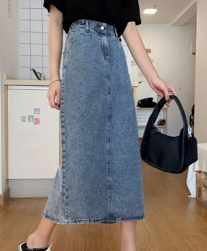 Professional Ladies' High Waist Slim Fit Waist Cinching Skirt - 100% Polyester (Blue, S-XXL, Figure-Accentuating)
