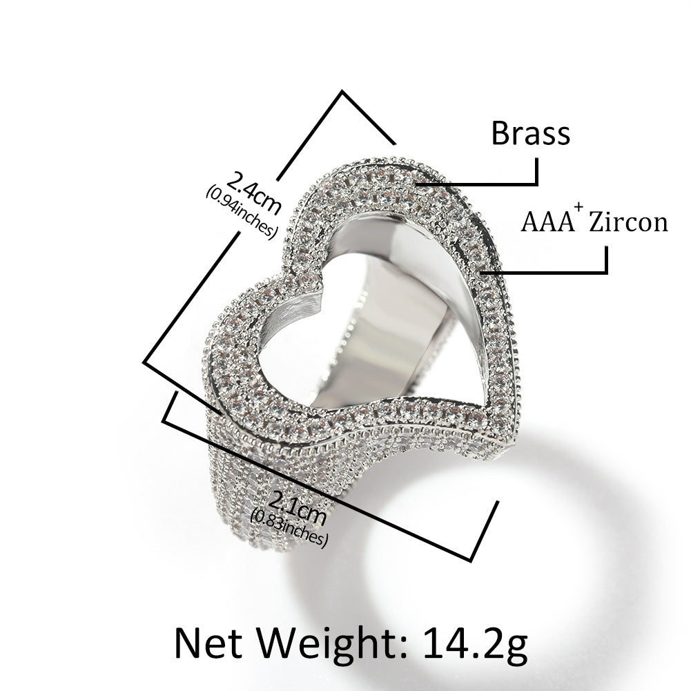 Mode Personlighet Hollow Heart Zircon Ring