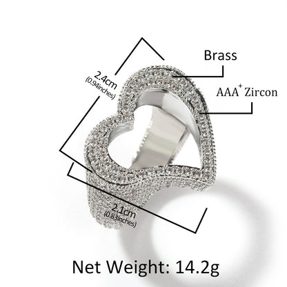 Mode Personlighet Hollow Heart Zircon Ring