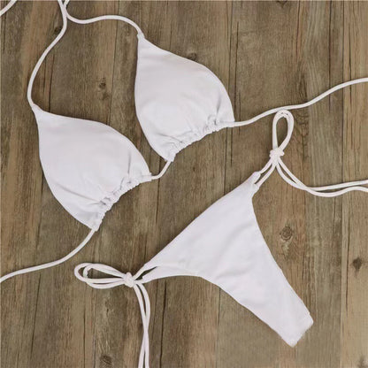 2 st halterneck snörning bikini för kvinnor sommar enfärgad sexig split rem justerbar baddräkt