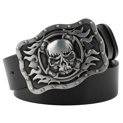 Men's Casual Skull Decorative Two-Layer Cowhide Belt - Rebellious Style