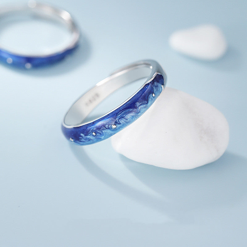 Blue Starry Sky Lovers Rings For Men And Women