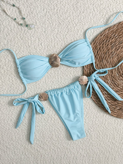 Bikini Sexy Metal Shell High Waist Lace-up Swimsuit For Women