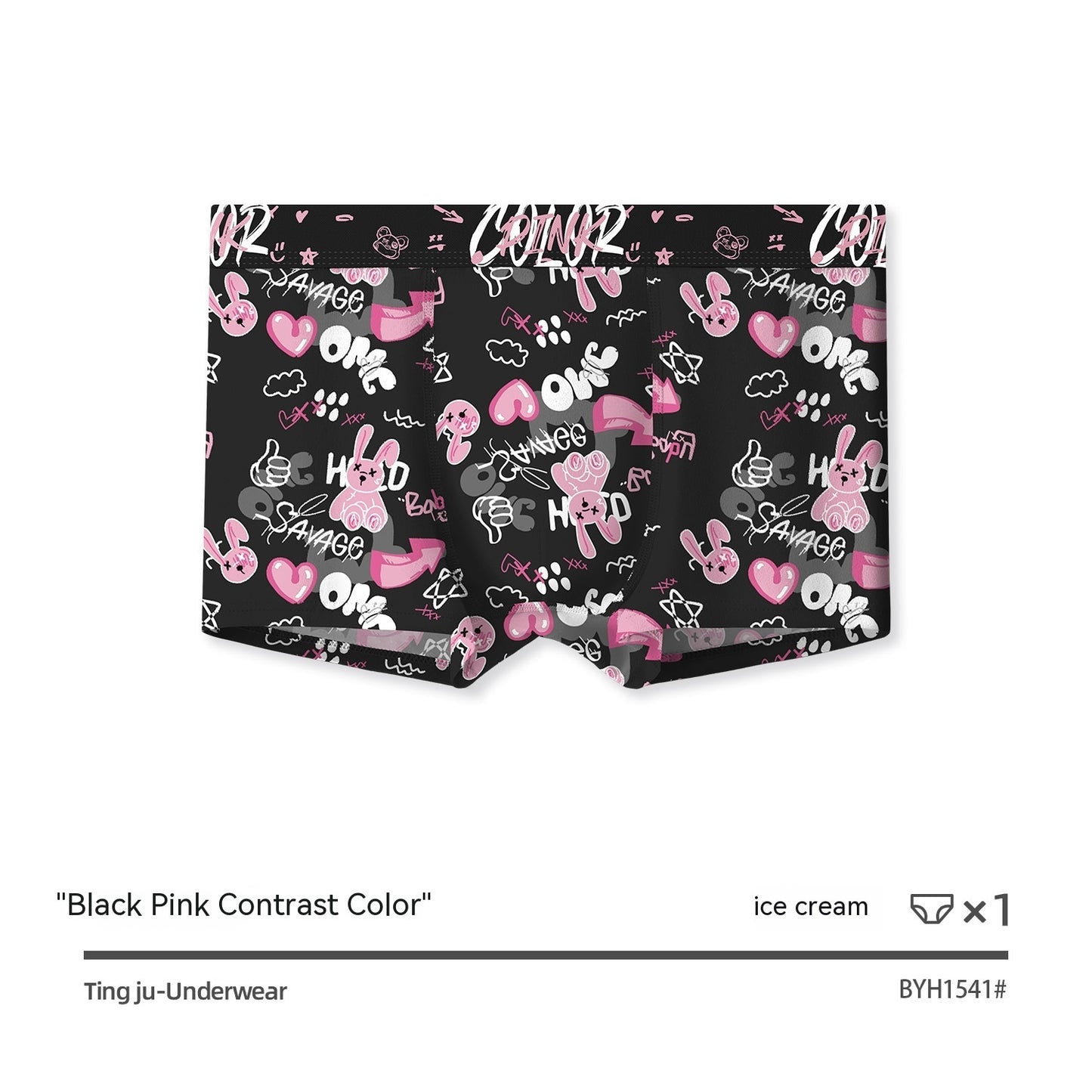 Black Pink Breathable Antibacterial Crotch Mid Waist Boxer Briefs Men