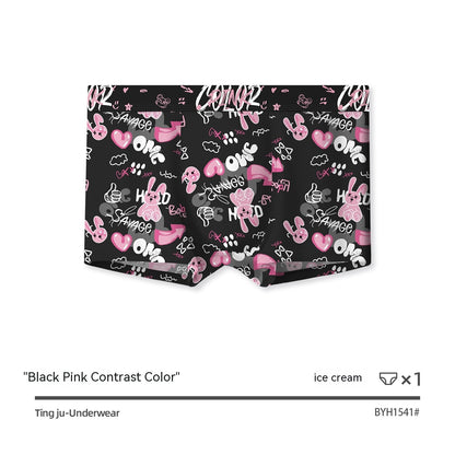 Black Pink Breathable Antibacterial Crotch Mid Waist Boxer Briefs Men