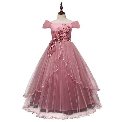 En-axel Princess Flower Dress Kostym