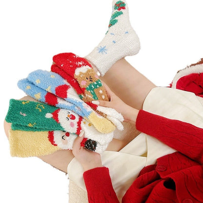 Christmas Lint-free Cute Coral Fleece Thermal Middle Tube Women's Socks