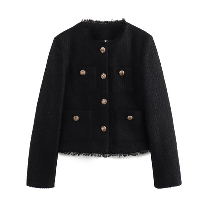 Women's Fashion Woolen Solid Color Casual Top Short Coat