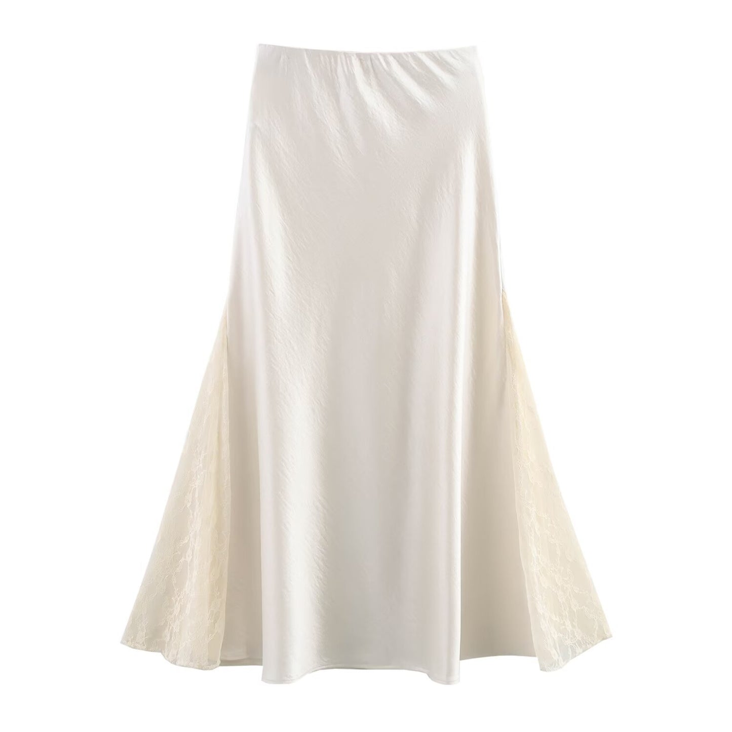 Professional Double-Sided Lace Fishtail Satin Skirt - Polyester High-Waisted (Black/White, M-XL, College Style)