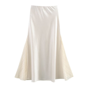 Professional Double-Sided Lace Fishtail Satin Skirt - Polyester High-Waisted (Black/White, M-XL, College Style)