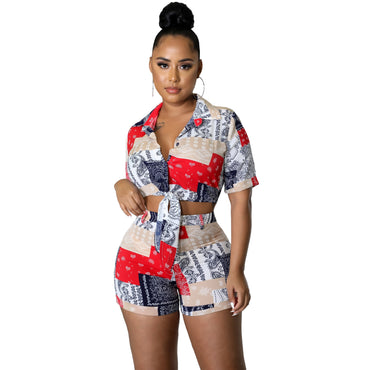 Women's Clothing Wholesale Fashion Casual Printing Lace-up Two-piece Set