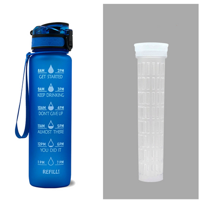 Bouteille d'eau Tritan 1L avec marqueur de temps, couvercle de rebond, bouteille d'eau de motivation, tasse étanche pour cyclisme, bouteilles de sport et de Fitness