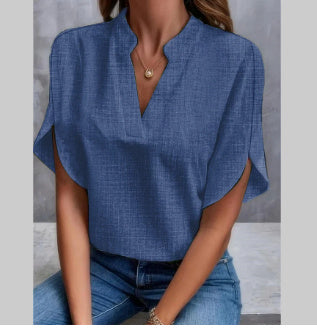 Summer Short-sleeved Chiffon Shirt New V-neck Shirt Women's Casual Versatile Clothing