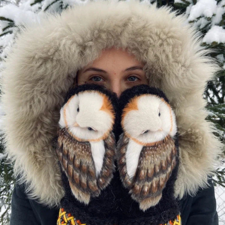 Owls Knitted Wool Gloves Winter Warm Cartoon Gloves For Christmas Gift