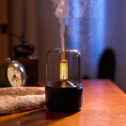 Atmosfärsljusluftfuktare med levande ljus, aromdiffusor, bärbar 120 ml elektrisk USB-luftfuktare, sval dimmaskin, dimmaskin, 8-12 timmar med LED-nattljus