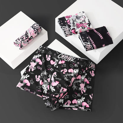 Black Pink Breathable Antibacterial Crotch Mid Waist Boxer Briefs Men