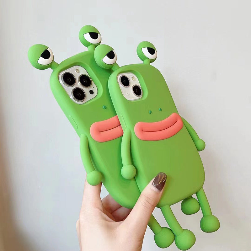 Roligt Silikon 3D Frog Telefonfodral För IPhone 14 13 11 12 Pro Max XS XR X 7 8 Plus SE Cartoon Cute Shockproof Bumper Cover