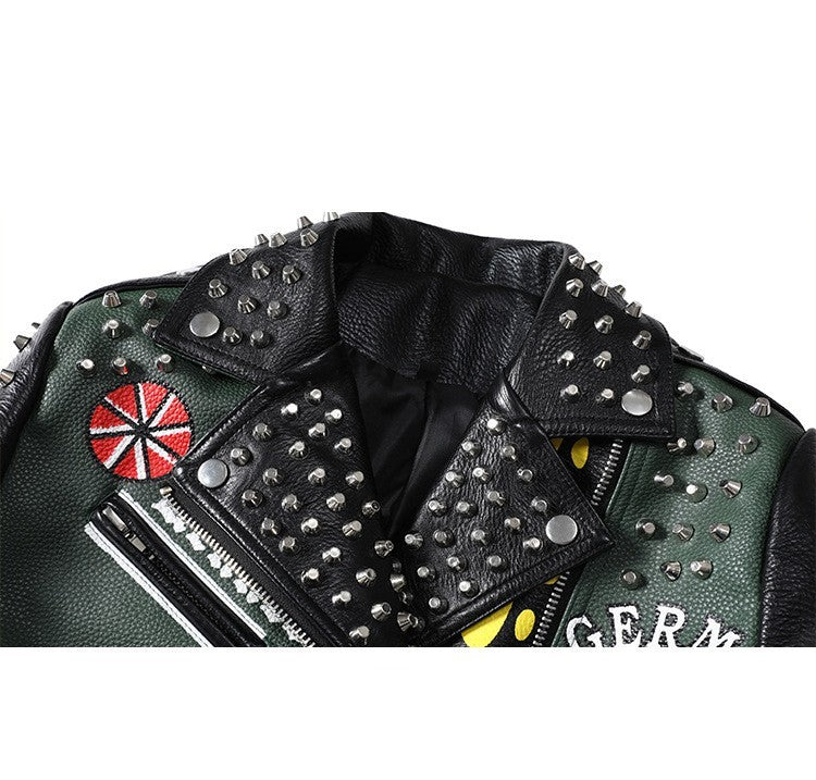 European American Fashion Floral Print Short Motorcycle Jacket