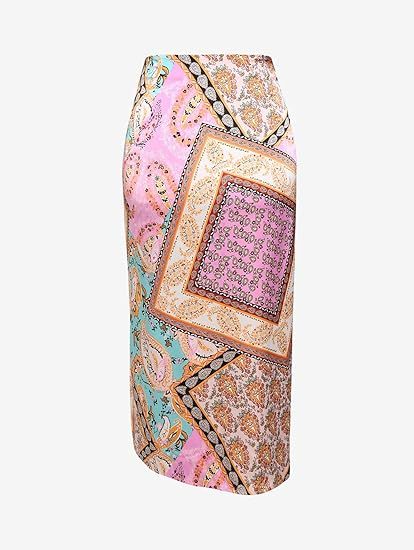 Professional Women's Boho Asymmetrical Skirt - Tied Floral Paisley Print (High Waist Ruched Design, Elegant Comfort)