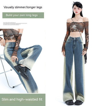 Blue Gradient High Waist Slimming Hot Girl Mop Pants