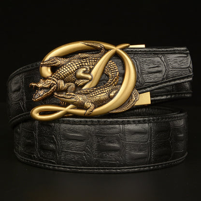 Men's Crocodile Buckle Belt Real Cowhide Automatic - Exotic Luxury