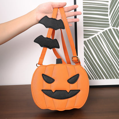 Sacs d'halloween sac à bandoulière dessin animé citrouille drôle avec chauve-souris, sac créatif personnalisé pour femme