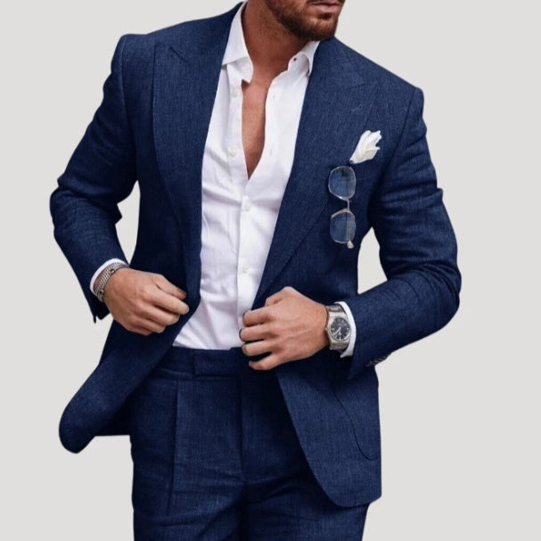 Men's Large Single Row One Button Solid Color Suit Two-piece Set