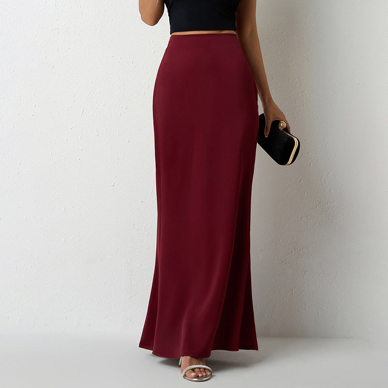 Holiday Entertainment: Professional Women's Elegant Satin High Waist Flared Midi Skirt