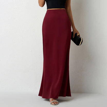 Holiday Entertainment: Professional Women's Elegant Satin High Waist Flared Midi Skirt