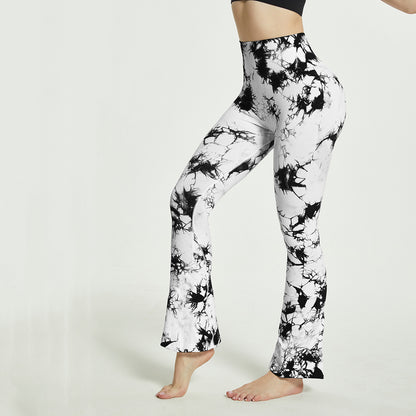 Fashion Tie Dye Printed Yoga Bell-Bottomed Pants Seamless High Waist Quick-drying Fitness Running Sports Leggings Women Flares