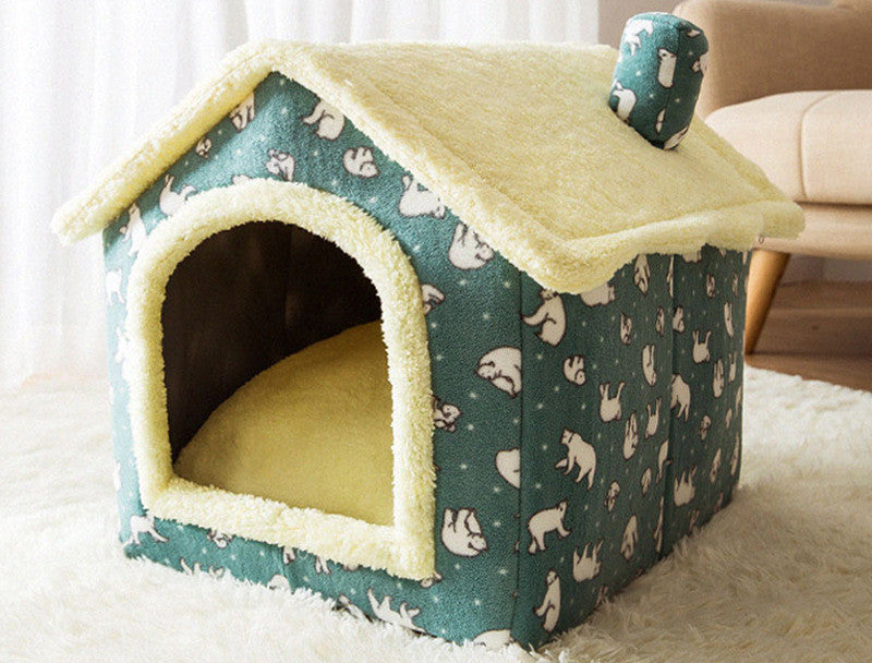 Maison pliable pour chien et chat, lit d'hiver pour chien, niche de sommeil, nid amovible, grotte chaude et fermée, canapé, fournitures pour animaux de compagnie