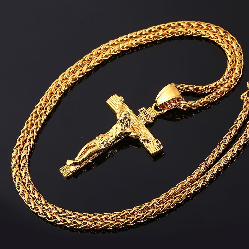 Cross Necklace For Men With Flower Basket 60cm Keel Chain