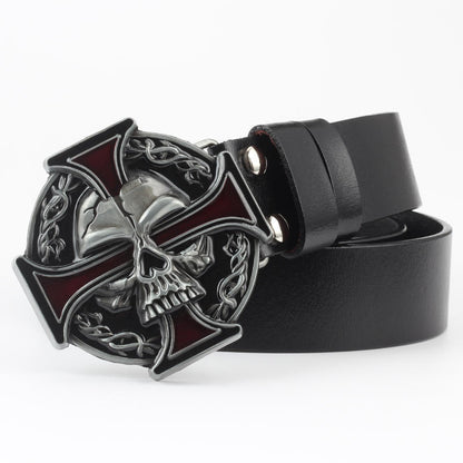 Men's Casual Skull Decorative Two-Layer Cowhide Belt - Rebellious Style