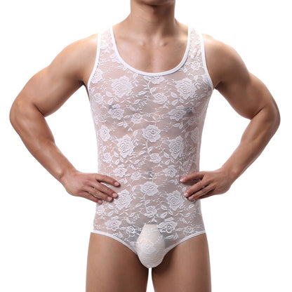 Men's Underwear One-piece Shapewear Lace Vest